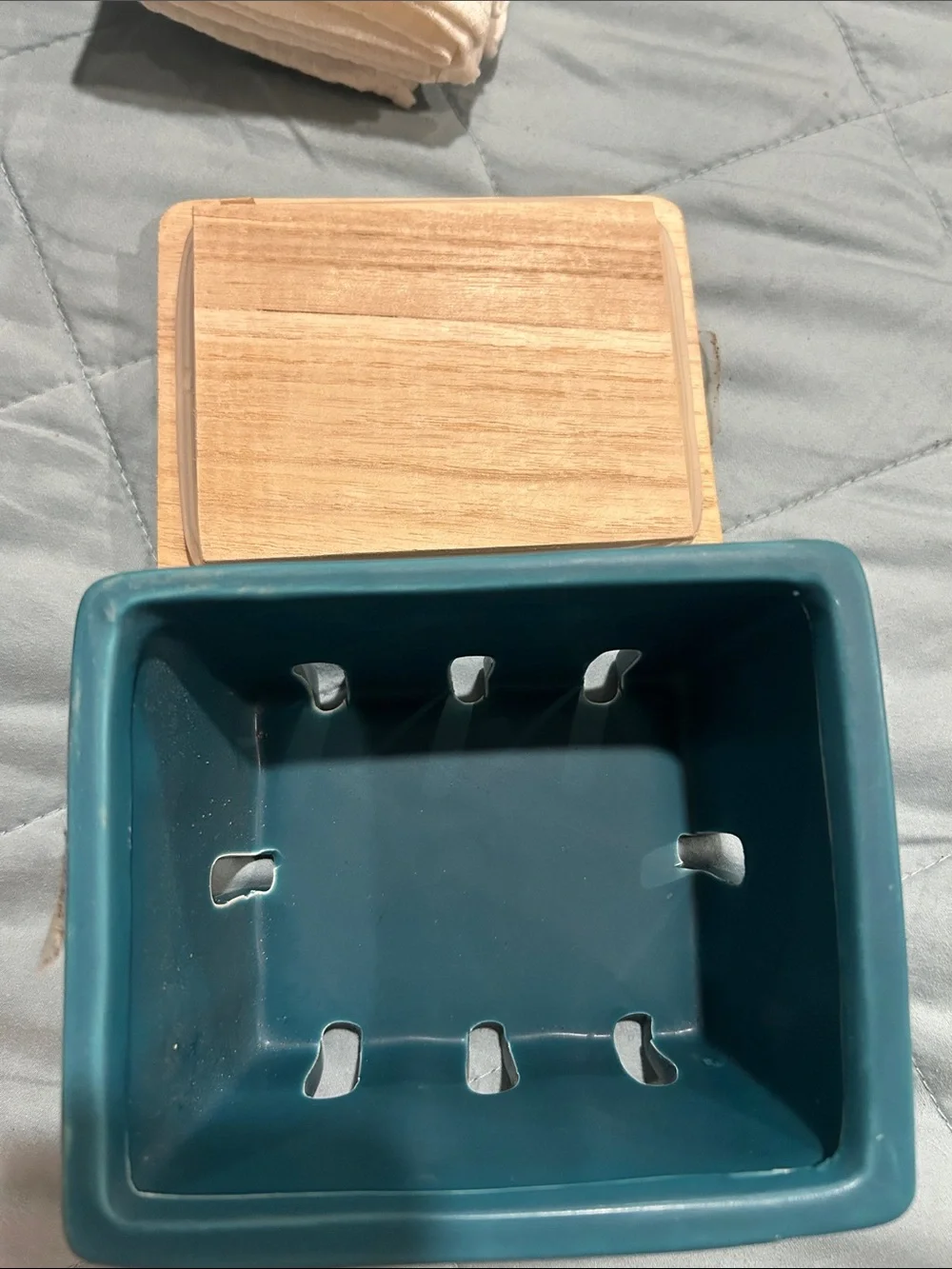 Teal Kitchen Towel & Tool Set with Bamboo Lid Caddy